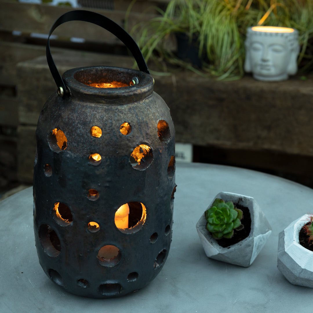 Lantern Yuvarlak Desenli Gümüş Küçük Boy Mumluk