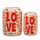 Love 2'li metal saksı seti L+XL, Love desenli alüminyum enamel kaplama dekoratif saksılar