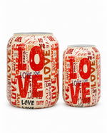 Love 2'li metal saksı seti L+XL, Love desenli alüminyum enamel kaplama dekoratif saksılar