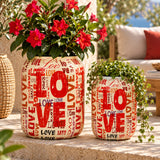 Love 2'li metal saksı seti L+XL, Love desenli alüminyum enamel kaplama dekoratif saksılar