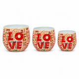 Love 3'lü metal saksı seti XS+S+M, Love desenli alüminyum enamel kaplama dekoratif saksılar