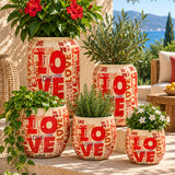 Love 5'li metal saksı seti XS-XL, Love desenli alüminyum enamel kaplama dekoratif saksılar