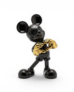 Mickey Mouse Love antrasit dekoratif biblo 11x16x30 cm, altın elli kalp figürü, reçine galvaniz kaplama