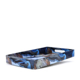 Mavi Desenli Ahşap Tepsi Büyük Boy