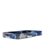 Mavi Desenli Ahşap Tepsi Büyük Boy