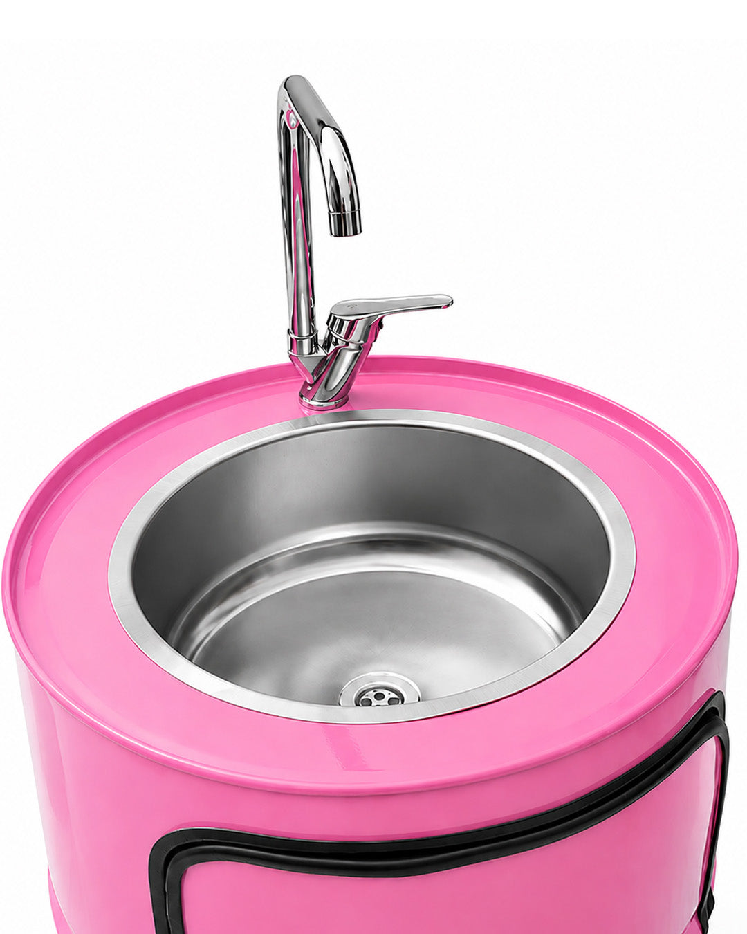 Metal varil dolaplı çeşme pembe eviyeli bahçe çeşmesi 90 cm iki raflı dolap