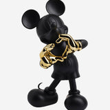 Pop Art Heykel Mickey Mouse Love biblo, antrasit mat gövde ve parlak altın kalp eller detayı.