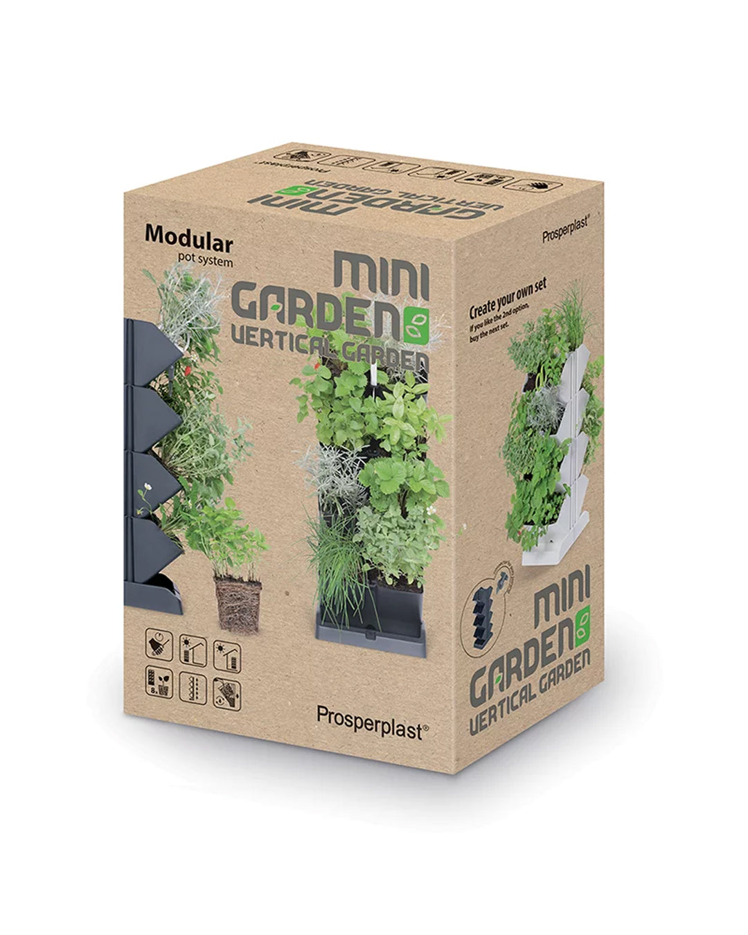 Mini Garden Vertical Dikey Bahçe Modülü 11.4x19.5x47.5 cm antrasit istiflenebilir saksı