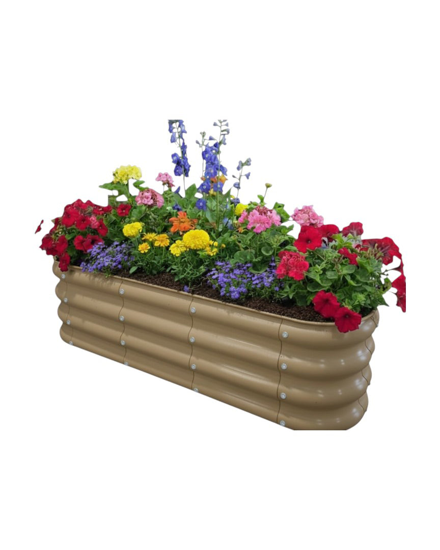 Bahçe Kulesi 140x35x30 cm kapuçino renkli, içi renkli çiçekli oval Modüler Yükseltilmiş Bahçe Yatağı Çiçeklik.