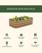 Bahçe Kulesi 140x35x30 cm kapuçino No:3V2 modüler yükseltilmiş bahçe yatağı çiçeklik ve özellik ikonları.