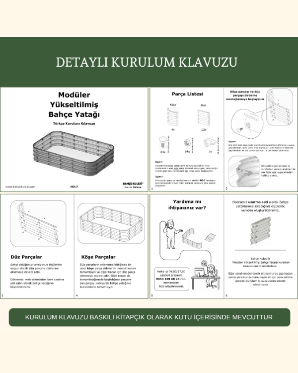 Bahçe Kulesi 140x35x30 cm Modüler Yükseltilmiş Bahçe Yatağı detaylı kurulum kılavuzu ve parça listesi.