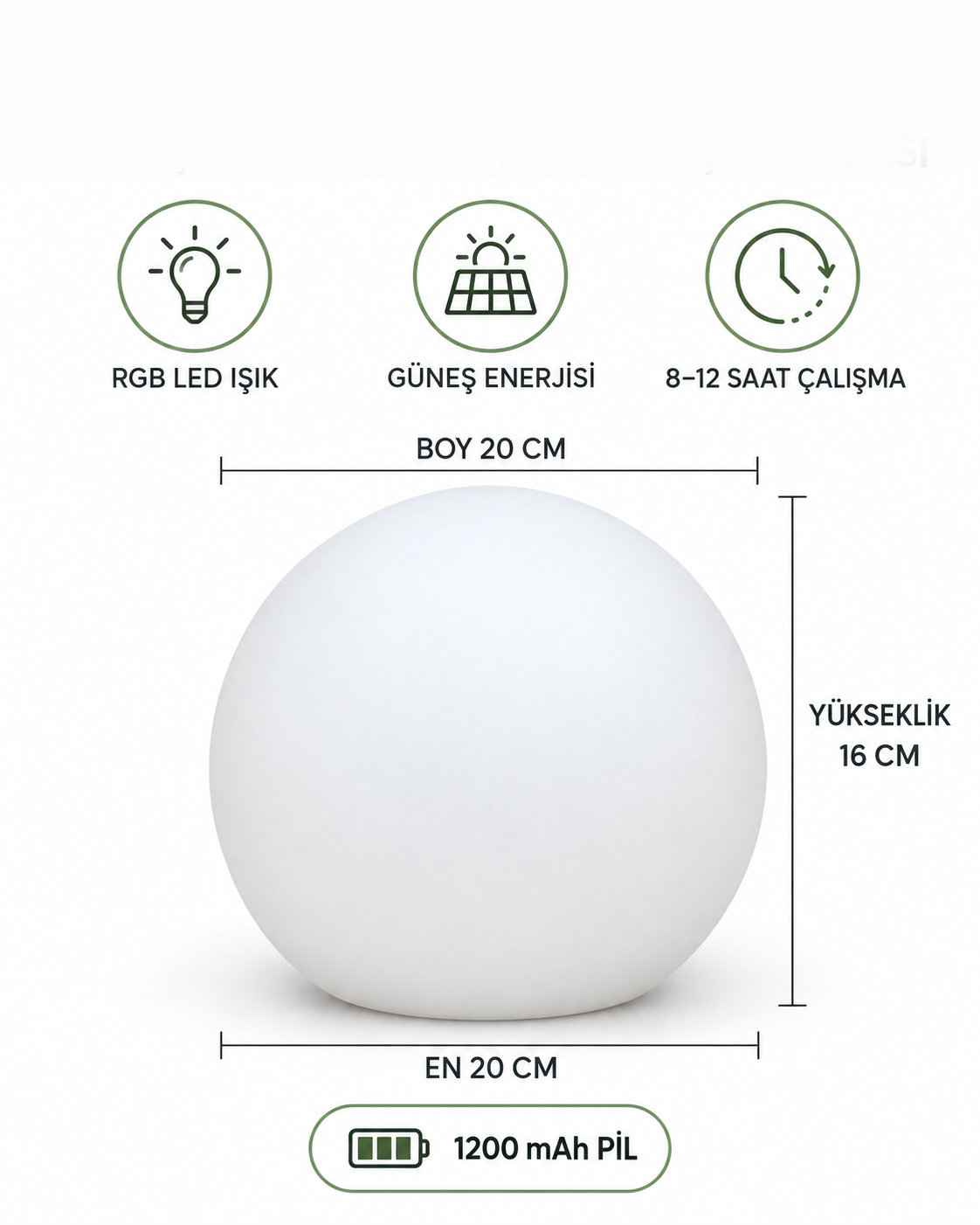 Orbis RGB Güneş Enerjili Yuvarlak Bahçe Lambası 20 Cm