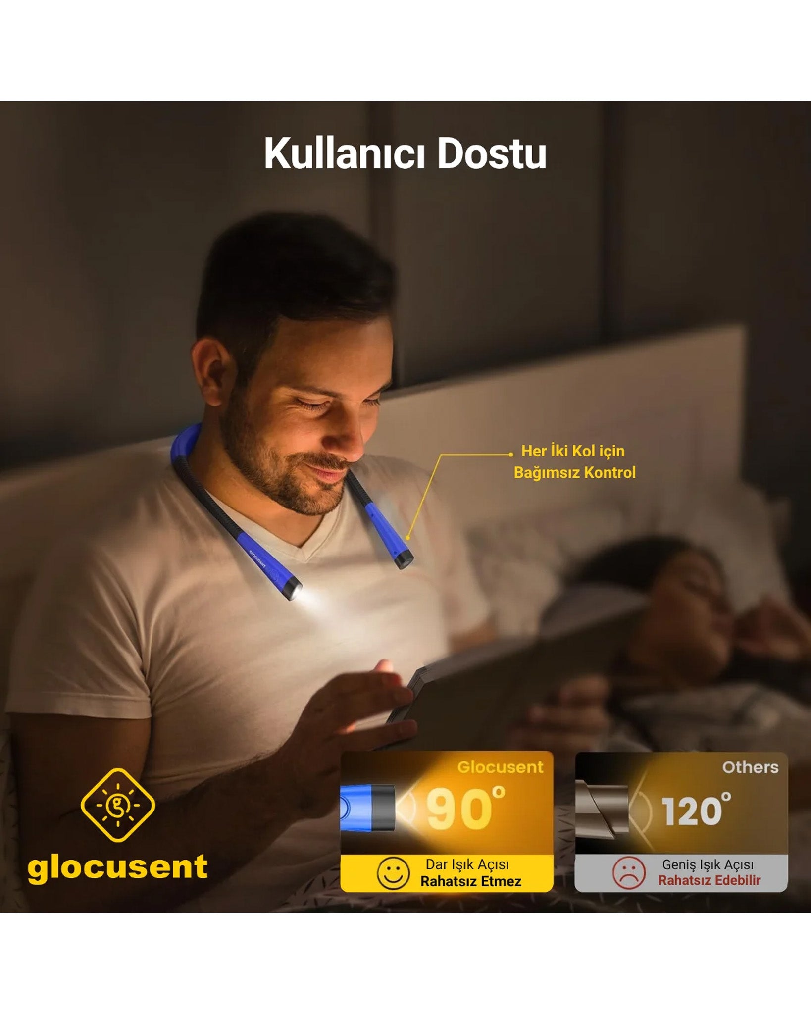 Şarjlı LED Boyun Okuma Lambası Mavi