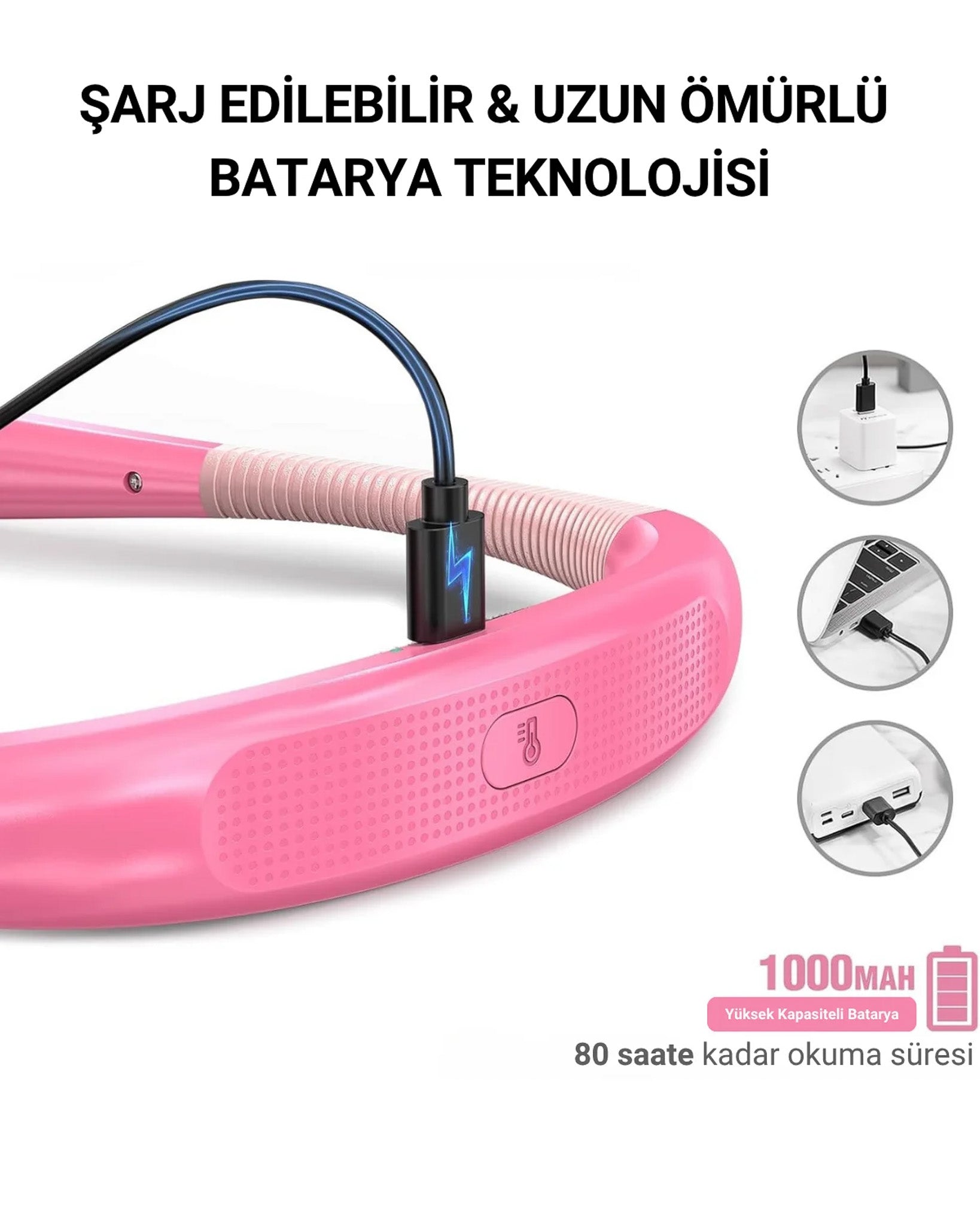 Şarjlı LED Boyun Okuma Lambası Pembe