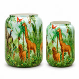 Serengeti 2'li metal saksı seti L+XL, Serengeti desenli alüminyum enamel kaplama dekoratif saksılar