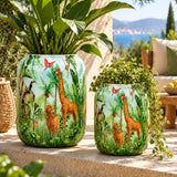 Serengeti 2'li metal saksı seti L+XL, Serengeti desenli alüminyum enamel kaplama dekoratif saksılar