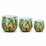 Serengeti 3'lü metal saksı seti XS+S+M, Serengeti desenli alüminyum enamel kaplama dekoratif saksılar