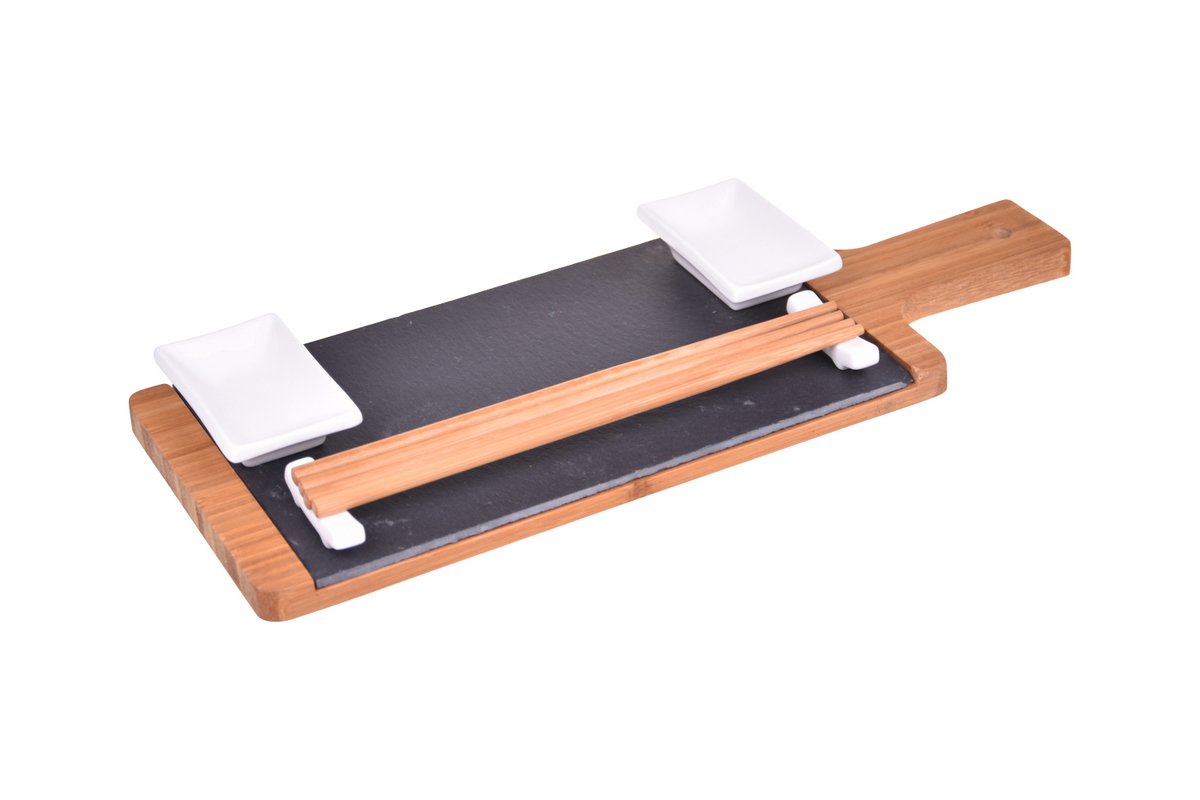Seshu 10 Parça Sushi Seti Kahverengi - Taşev doğal taş 42x35 cm tabla
