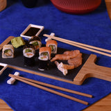 Seshu 10 Parça Sushi Seti Kahverengi - Taşev doğal taş 42x35 cm tabla