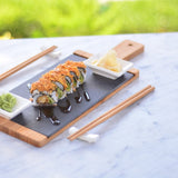 Seshu 10 Parça Sushi Seti Kahverengi - Taşev doğal taş 42x35 cm tabla