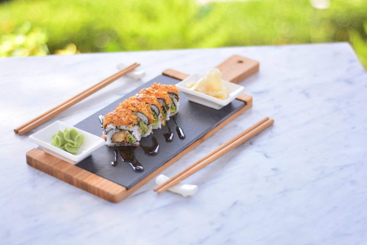 Seshu 10 Parça Sushi Seti Kahverengi - Taşev doğal taş 42x35 cm tabla
