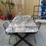 Silver Fantasy Mermer Masa Oval Koyu Gri