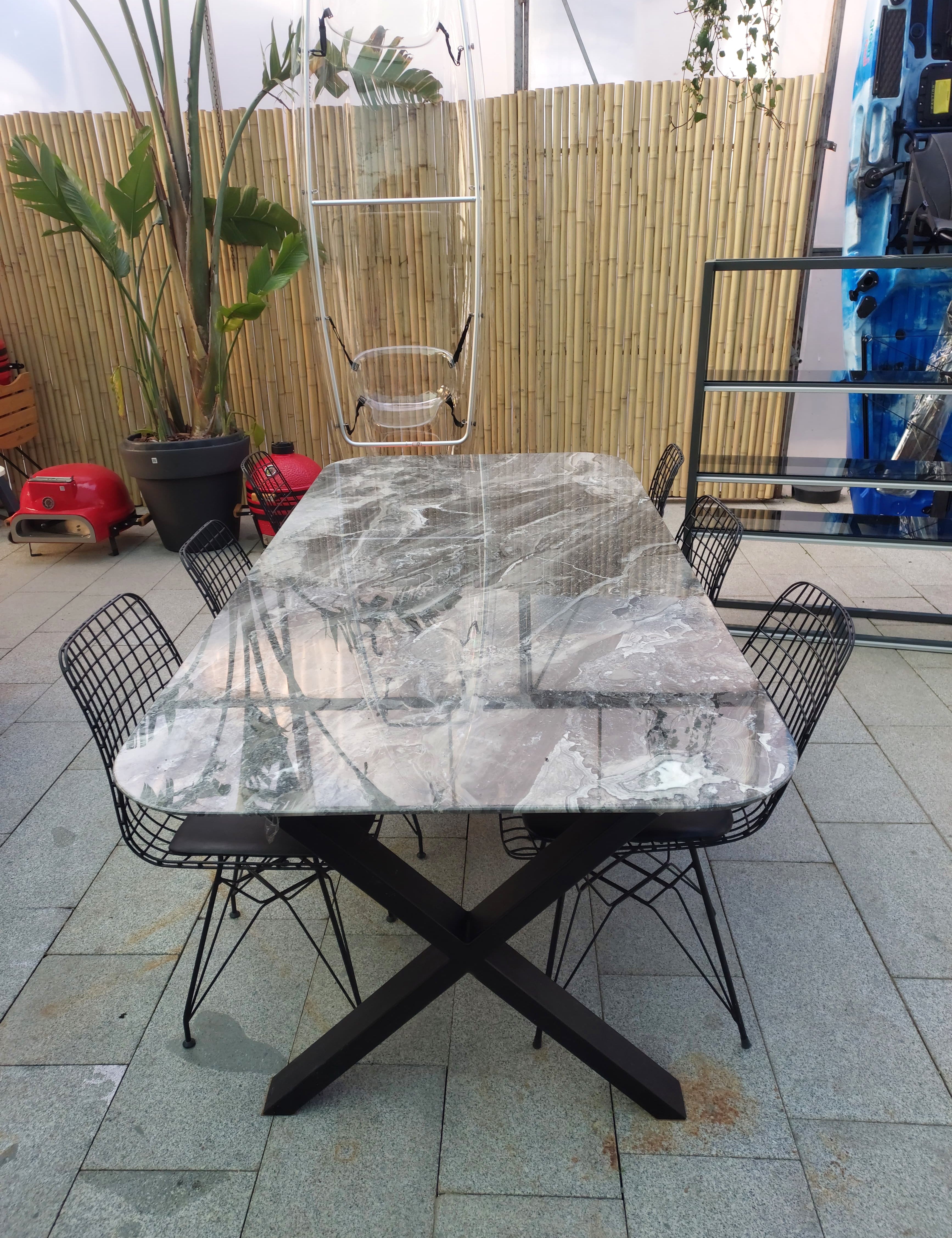 Silver Fantasy Mermer Masa Oval Koyu Gri