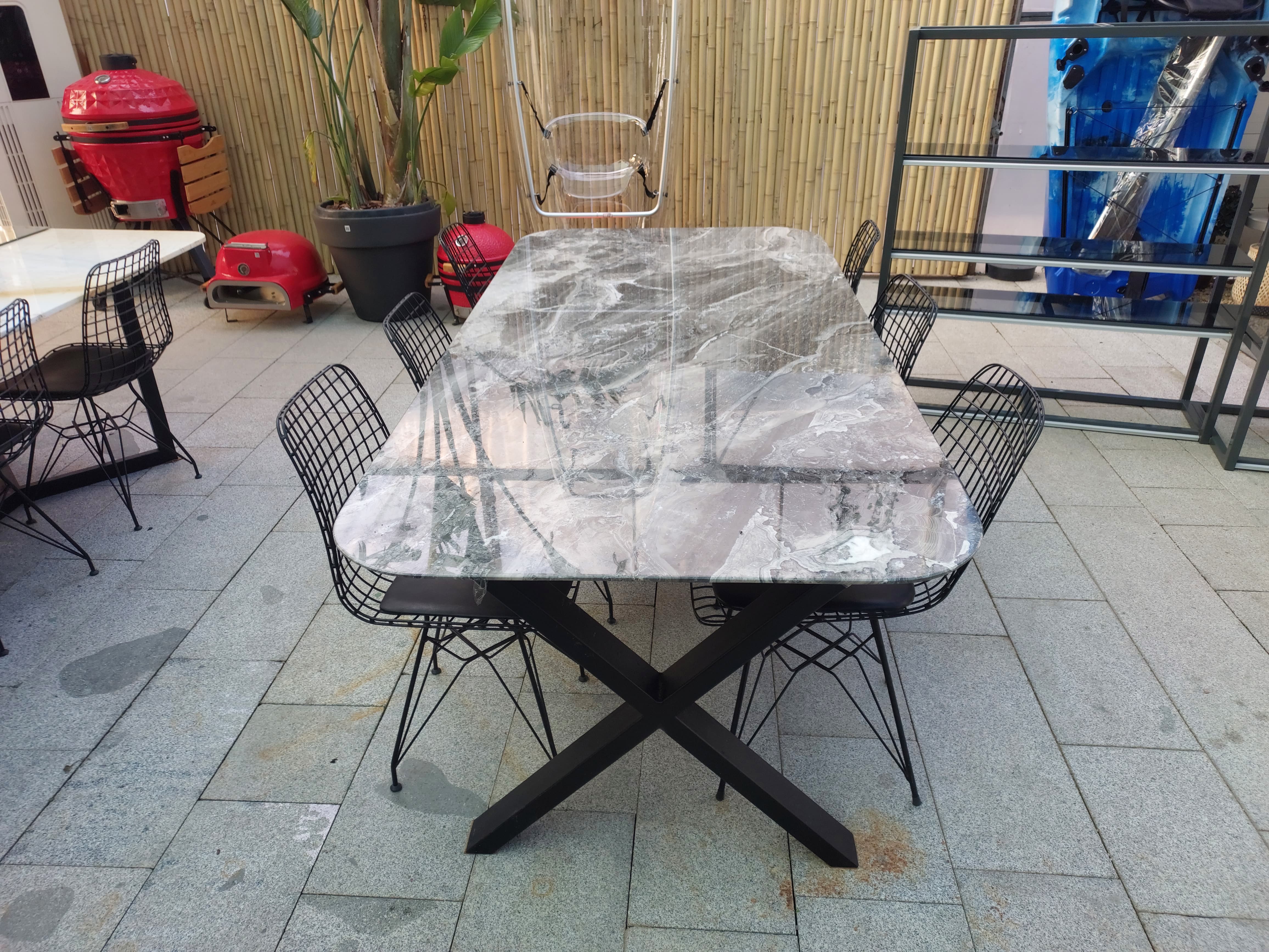 Silver Fantasy Mermer Masa Oval Koyu Gri