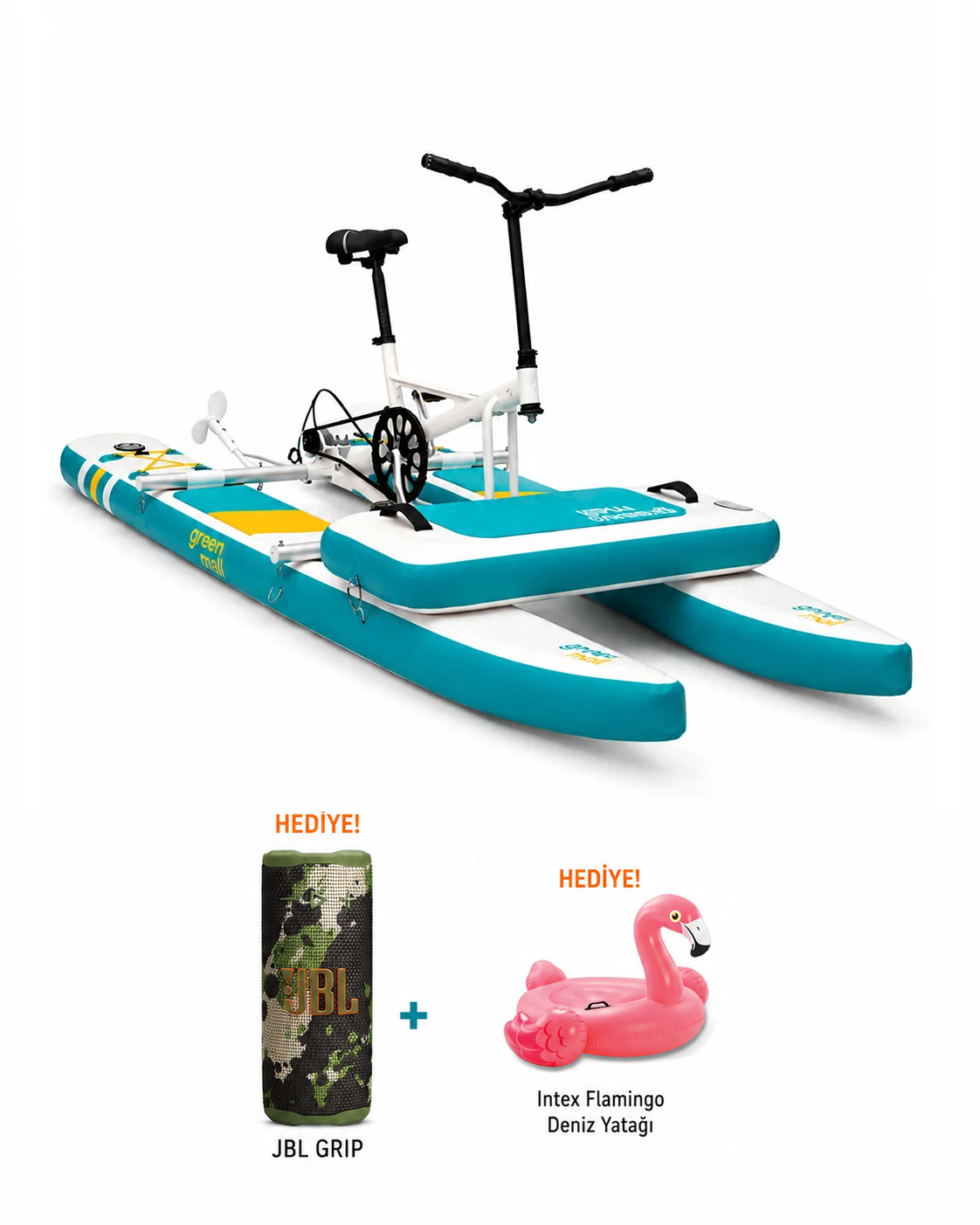 Şişme deniz bisikleti seti pedallı water bike JBL Grip hoparlör ve Intex Flamingo deniz yatağı hediyeli