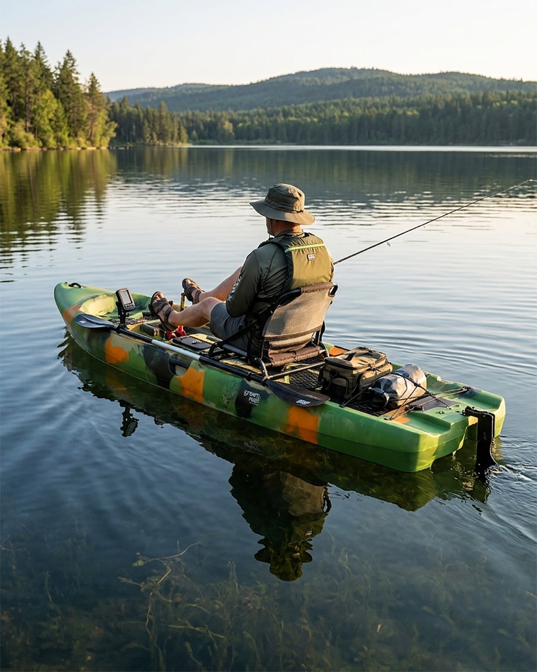 Sup Pro Tek Kişilik Pedallı Balıkçı Kanosu Yeşil Kamuflaj
