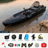 Sup Pro tek kişilik pedallı balıkçı kanosu seti siyah, sonar, GPS takip cihazı ve güvenlik ekipmanlarıyla