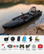 Sup Pro tek kişilik pedallı balıkçı kanosu seti siyah, sonar, GPS takip cihazı ve güvenlik ekipmanlarıyla