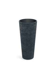 PROSPERPLAST 48x105 cm Tubra Slim koyu granit yatay çizgili dokulu yüksek plastik saksı.