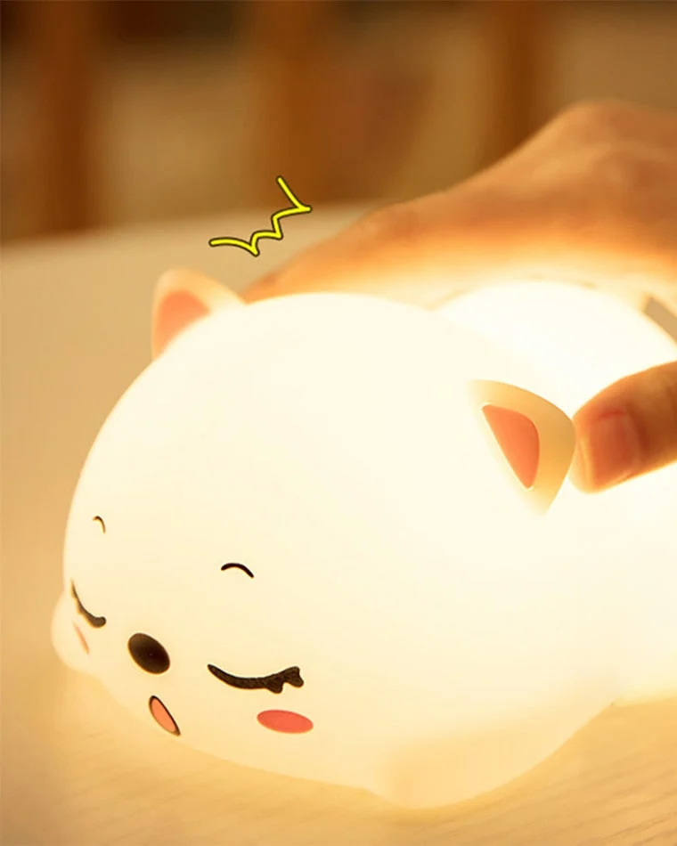 Uyuyan Kedi 7 Renk Işıklı Silikon Gece Lambası
